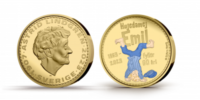 Emil jubileumsmedalj med färg i samlingsmapp